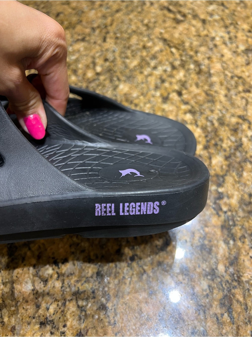 Reel Legenda Black Slide Sandals with Purple Logo Accents - Picture 15 of 15